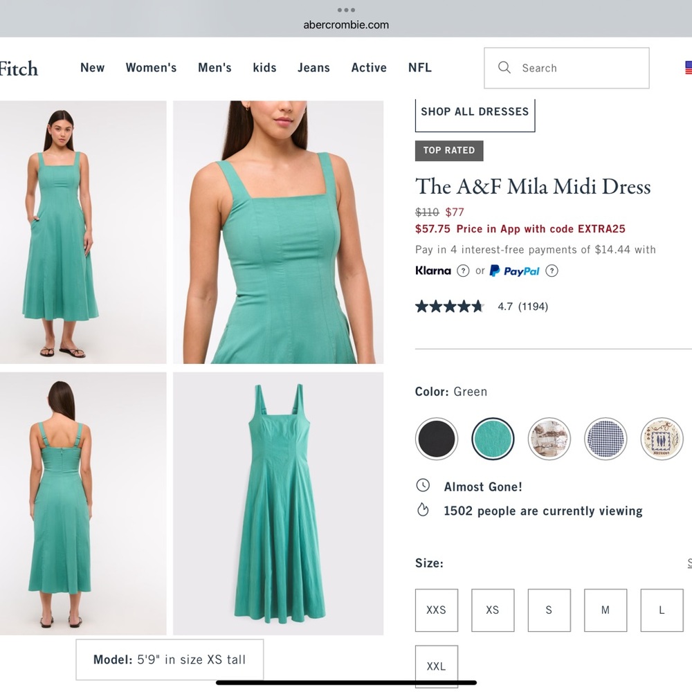 Abercrombie & Fitch Teal Mila Midi Dress